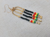 Women Gold Rasta Earrings Jewelry Beaded Black Dangle Handmade