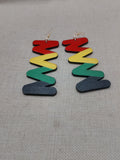 Wooden Rasta Earrings Large Zigzag Red Yellow Green Black Jewelry Handmade Hand Painted