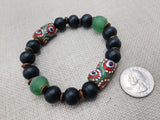 Men Bracelets Black Green Red Beaded Jewelry Ethnic Fashion Statement Size 8