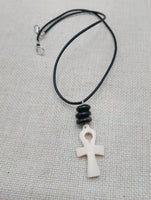 Small Ankh Pendant Necklace Black Cord Beaded Unisex Egyptian Jewelry Minimalist