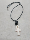 Small Ankh Pendant Necklace Black Cord Beaded Unisex Egyptian Jewelry Minimalist