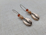 Cowrie Earrings Antique Gold Beaded Brown Long Women Jewelry