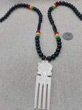 Men's African Necklace Rasta Ghana Beaded Jewelry Duafe Adinkra Black Handmade