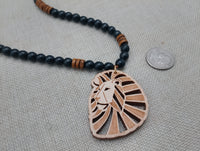 Leo the Lion Necklace Wooden Beaded Black Brown Men Women