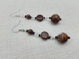 Women Earrings Beaded Stone Agate Long Dangle Drop Jewelry Wood Black