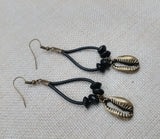 Women Boho Earrings Ethnic Jewelry Black Antique Gold Leather Dangle