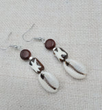 Women Earrings Cowrie African Ethnic Tribal Beaded Wooden Silver Jewelry