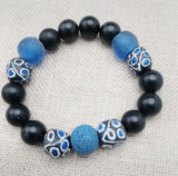 Black Blue Beaded Bracelet Ethnic Handmade Unisex Jewelry Size 7