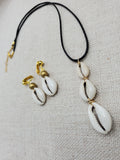 Women Jewelry Set Cowrie Necklace Clip On Earrings Gold Non Pierced Dangle Gift Set Birthday
