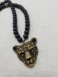 Men Necklace Panther Cheetah Beaded Jewelry Black Antique Gold Gift Idea