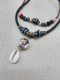 African Women Pendant Cowrie Shell Jewelry Leather Adjustable Tribal Beaded Ethnic