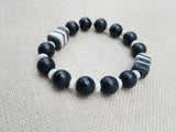 Black White Bracelet Beaded Unisex Size 7.5 Handmade Stretch Jewelry