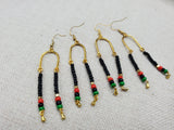 Afrocentric Earrings Pan African Jewelry Gold Tone Beaded Dangle  Red Black Green Women
