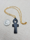 Ankh Necklace Black Egyptian Jewelry Gold Tone Chain