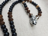 Antique Silver Rhino Pendant Necklace Beaded Black Brown Men Jewelry