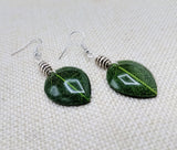 Women Earrings Fall Jewelry Leaves Green Silver Dangle Women