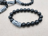 Gye Nyame Bracelet Beaded Men Jewelry Handmade African Adinkra Afrocentric Stretch Black White