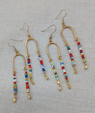 Gold Earrings Beaded Dangle Drop Women Long Colorful Glass Beads