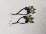 Women Boho Earrings Black Brass Dangle Accents Leather Jewelry