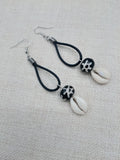 Women Earrings Black Leather Dangle Cowrie Beaded Jewelry Handmade