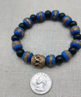 African Bracelet Ghana Beads Men Jewelry Size 8 Gift Black Blue Statement