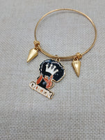 Black Women Bangle Charm Bracelet Queen Jewelry Set of 2 Sankofa Cowrie Gye Nyame Stainless Steel