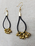 Black Leather Gold Accents Earrings Jingle Women Jewelry Handmade
