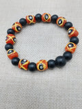 African Krobo Beaded Bracelet Black Orange Yellow Jewelry Ethnic Men Hand Painted Size 8