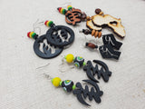 Wooden African Earrings Gye Nyame Jewelry Set of 5 Handmade Dangle