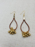 Brown Leather Gold Accents Earrings Jingle Women Jewelry Handmade