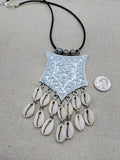 Large Silver Pendant Necklace Fashion Statement Women Jewelry Beaded Handmade Gift Ideas Special $25.00