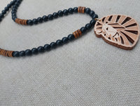Leo the Lion Necklace Wooden Beaded Black Brown Men Women