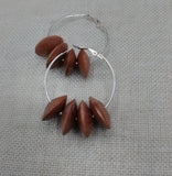 Women's Silver Hoop Earrings Wooden Beads Jewelry Ethnic Handmade