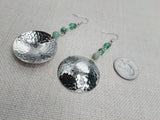 Silver Earrings Dome Green Dangle Women Jewelry Hammered