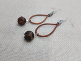 Women Earrings Brown Leather Dangle Beaded Silver Jewelry