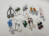 Women Earrings Set of 10 Wholesale Bulk Beaded Jewelry Ethnic Ankh Cowrie Coffee Lover Silver