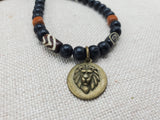 Lion Necklace Charm Pendant Beaded Wooden Jewelry Handmade Men Gift Ideas