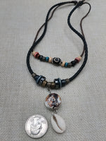 African Women Pendant Cowrie Shell Jewelry Leather Adjustable Tribal Beaded Ethnic