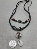 African Women Pendant Cowrie Shell Jewelry Leather Adjustable Tribal Beaded Ethnic