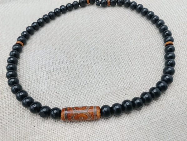 Men Necklace Agate Stone Beaded Black Jewelry