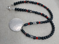 Women's Tribal Silver Black Red Beaded Ethnic Pendant Statement Jewelry