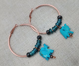 Elephant Earrings Copper Hoop Jewelry Turquoise Beaded Boho Women