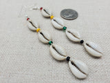 Rasta Earrings Cowrie Jewelry Red Yellow Green Black Beaded Women Long Handmade