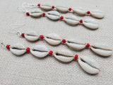 Women Jewelry Long Cowrie Earrings Beaded Red Silver Handmade Dangle Summer