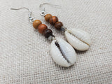 Cowrie Earrings Wooden Brown Beaded Handmade Dangle Women Jewelry
