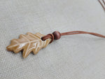 Women Oak Leaf Pendant Leather Cord Handmade Brown Jewelry