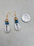 Cowrie Earrings Drop Dangle Blue Gold Women Jewelry Ethnic