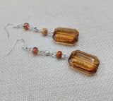 Glass Beaded Earrings Brown Jewelry Silver Women Dangle Handmade