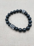Men Bracelets Beaded Black White Fashion Statement Jewelry Handmade Unisex Size 7.5 Stretch