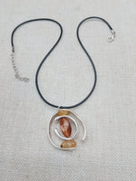 Women Jewelry Silver Stone Natural Citrine Necklace Handmade Black Cord